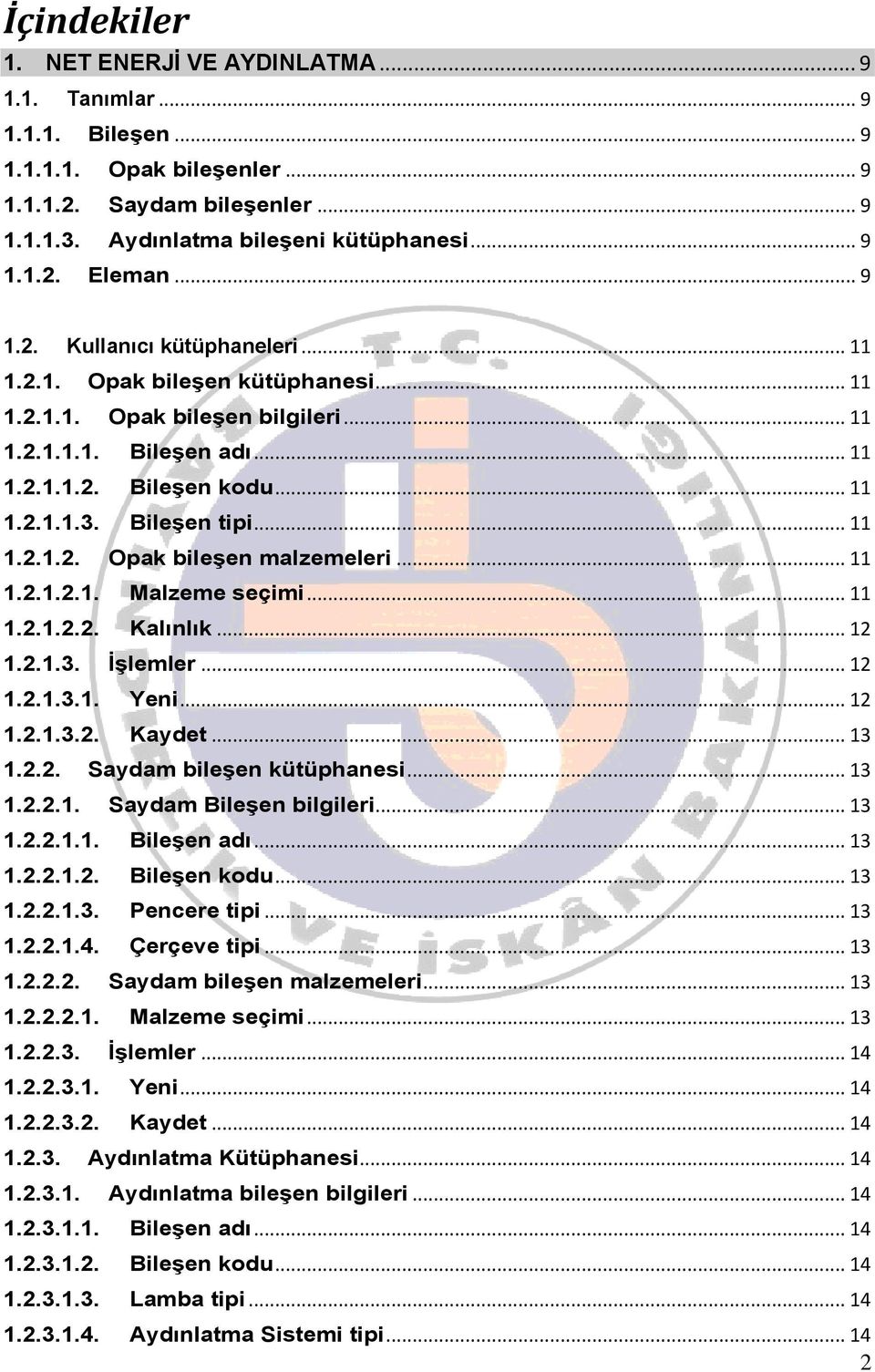 .. 11 1.2.1.2. Opak bileşen malzemeleri... 11 1.2.1.2.1. Malzeme seçimi... 11 1.2.1.2.2. Kalınlık... 12 1.2.1.3. İşlemler... 12 1.2.1.3.1. Yeni... 12 1.2.1.3.2. Kaydet... 13 1.2.2. Saydam bileşen kütüphanesi.