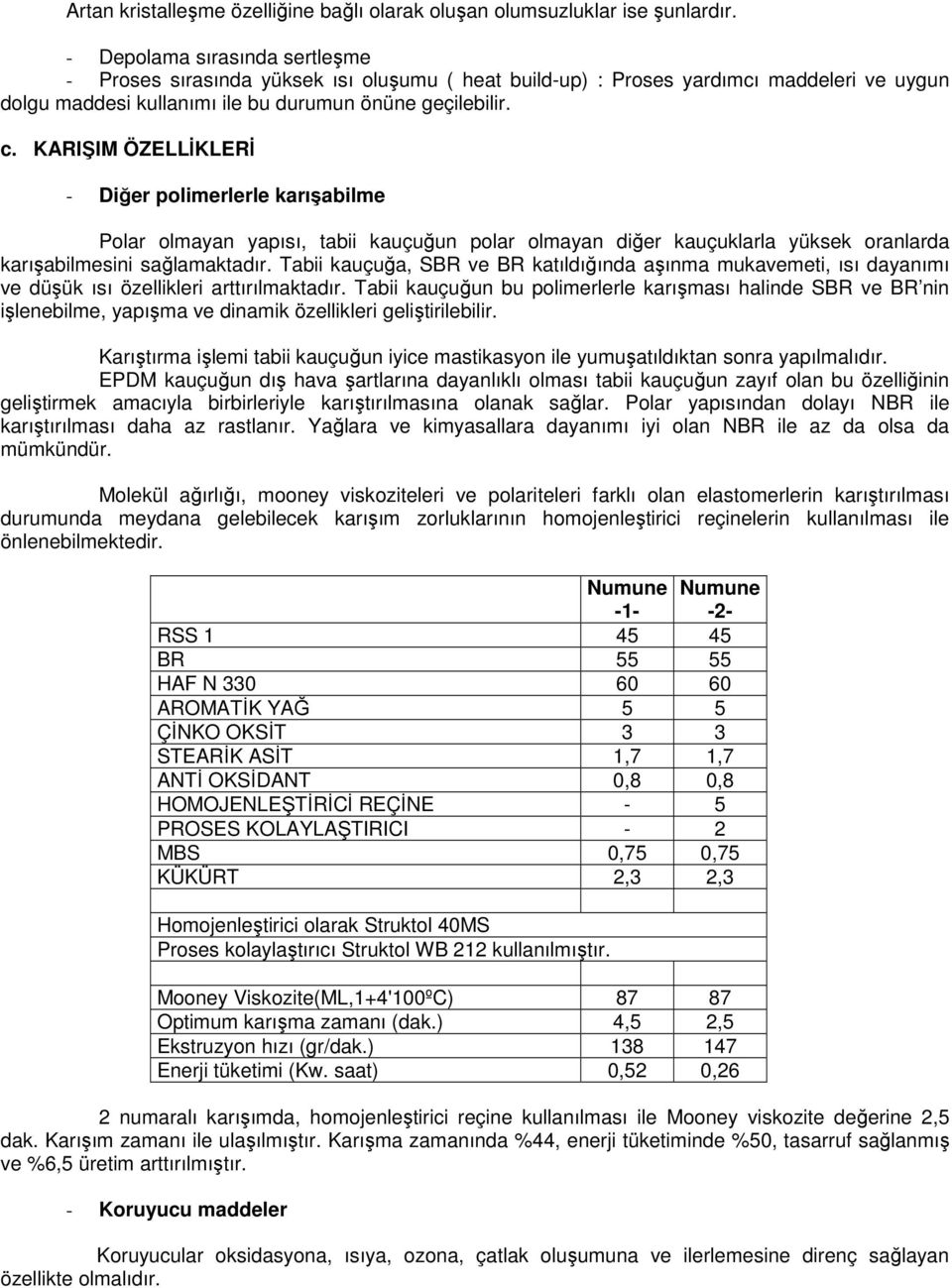 KARIŞIM ÖZELLĐKLERĐ - Diğer polimerlerle karışabilme Polar olmayan yapısı, tabii kauçuğun polar olmayan diğer kauçuklarla yüksek oranlarda karışabilmesini sağlamaktadır.