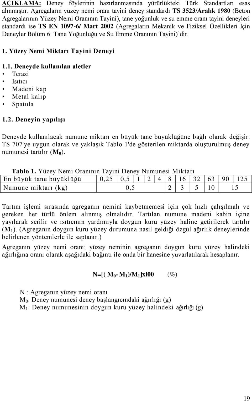 Mart 2002 (Agregaların Mekanik ve Fiziksel Özellikleri İçin Deneyler Bölüm 6: Tane Yoğunluğu ve Su Emme Oranının Tayini) dir. 1.