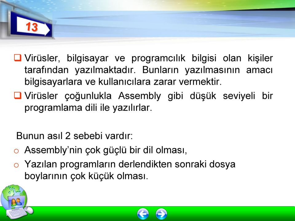 Virüsler çoğunlukla Assembly gibi düşük seviyeli bir programlama dili ile yazılırlar.