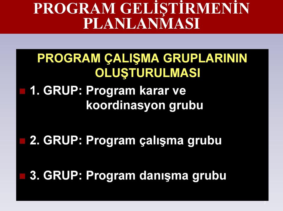 GRUP: Program karar ve koordinasyon grubu 2.