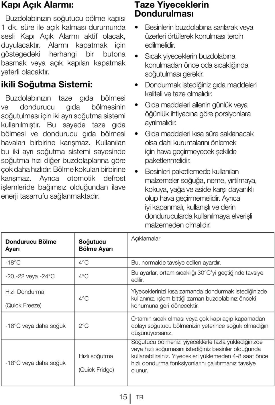 ikili Soğutma Sistemi: Buzdolabınızın taze gıda bölmesi ve dondurucu gıda bölmesinin soğutulması için iki ayrı soğutma sistemi kullanılmıştır.