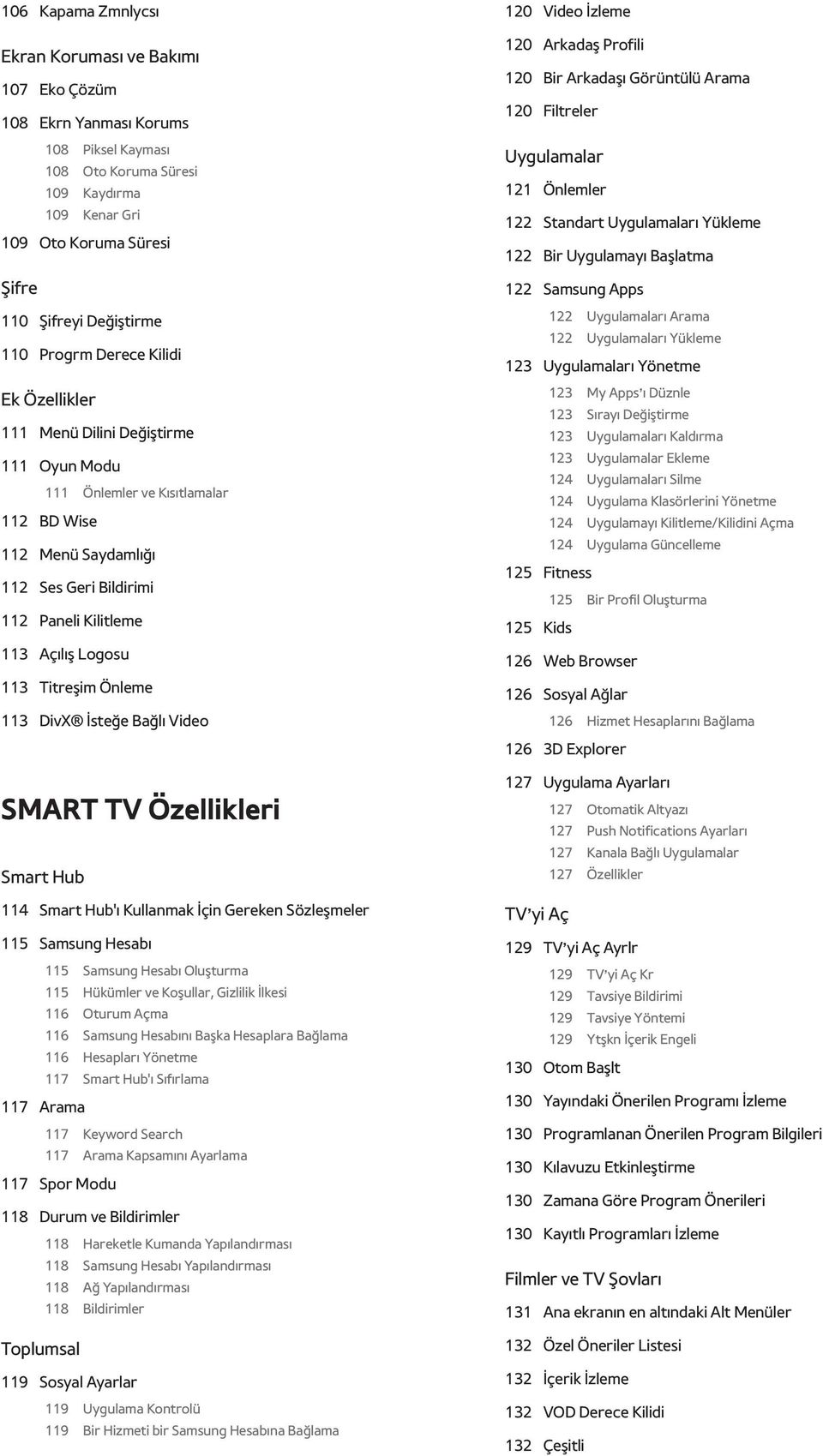 Açılış Logosu 113 Titreşim Önleme 113 DivX İsteğe Bağlı Video SMART TV Özellikleri Smart Hub 114 Smart Hub'ı Kullanmak İçin Gereken Sözleşmeler 115 Samsung Hesabı 115 Samsung Hesabı Oluşturma 115
