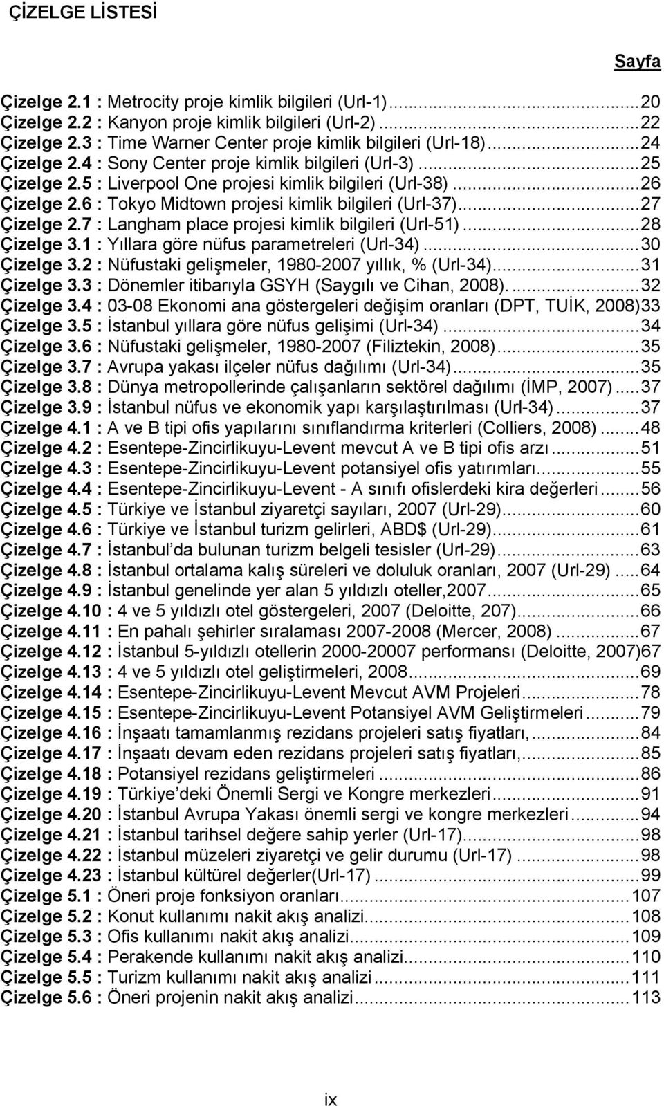 6 : Tokyo Midtown projesi kimlik bilgileri (Url-37)... 27 Çizelge 2.7 : Langham place projesi kimlik bilgileri (Url-51)... 28 Çizelge 3.1 : Yıllara göre nüfus parametreleri (Url-34)... 30 Çizelge 3.