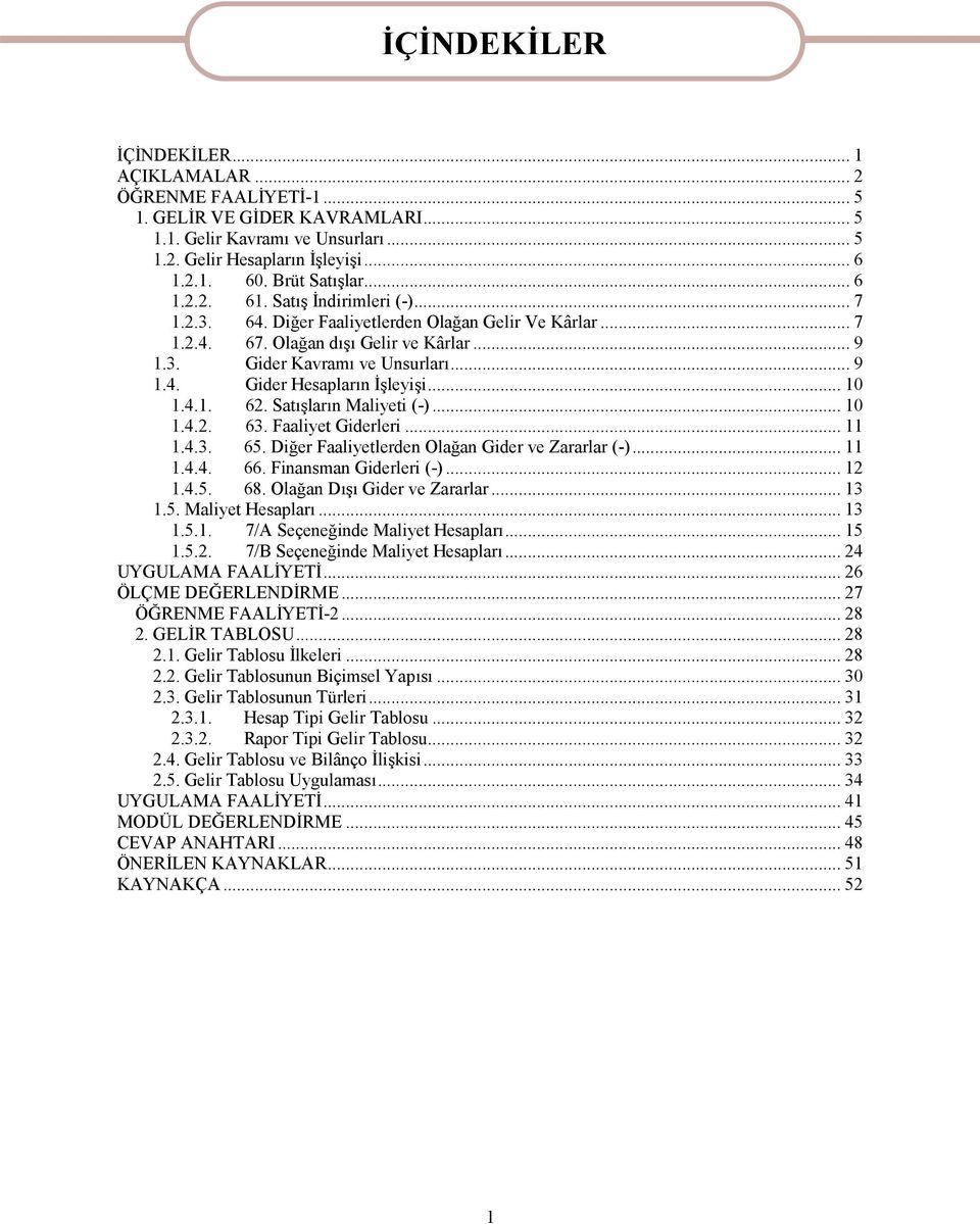 .. 10 1.4.1. 62. Satışların Maliyeti (-)... 10 1.4.2. 63. Faaliyet Giderleri... 11 1.4.3. 65. Diğer Faaliyetlerden Olağan Gider ve Zararlar (-)... 11 1.4.4. 66. Finansman Giderleri (-)... 12 1.4.5. 68.