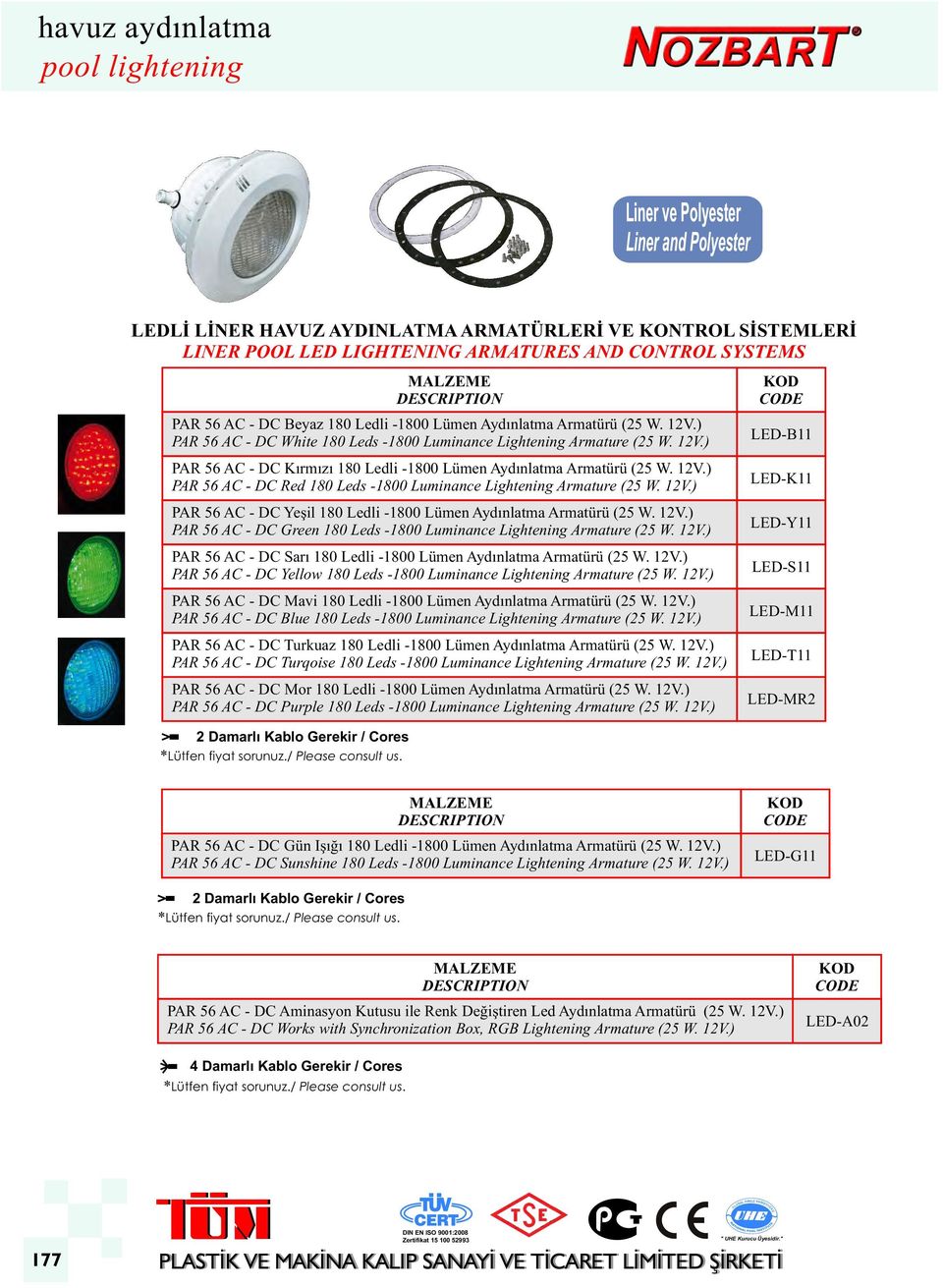 Luminance Lightening Armature ( PAR 56 AC - DC Yeşil 180 Ledli -1800 Lümen Aydınlatma Armatürü ( PAR 56 AC - DC Green 180 Leds -1800 Luminance Lightening Armature ( PAR 56 AC - DC Sarı 180 Ledli