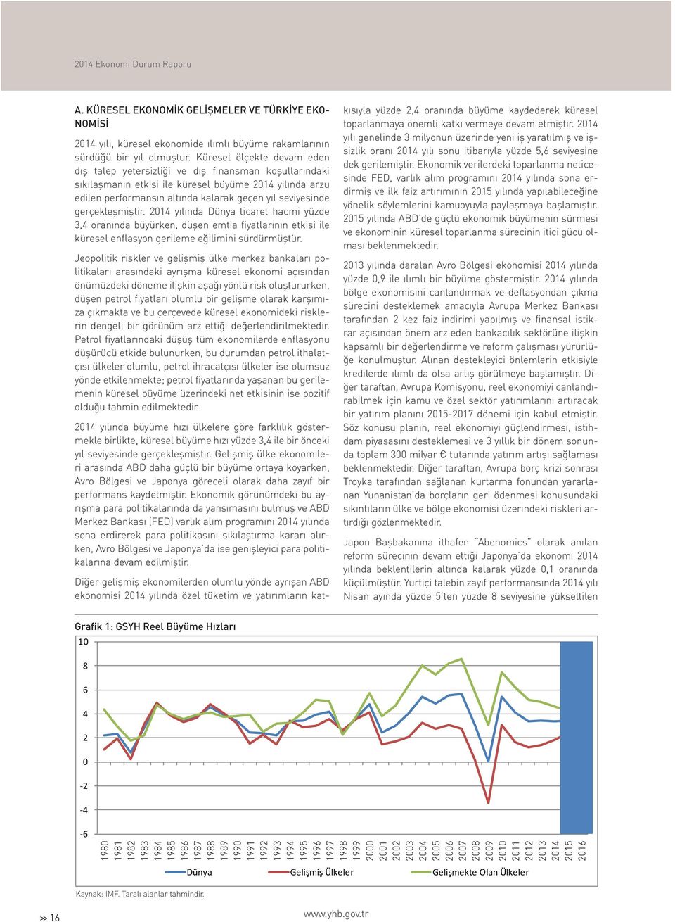 gerçekleşmiştir. 2014 yılında Dünya ticaret hacmi yüzde 3,4 oranında büyürken, düşen emtia fiyatlarının etkisi ile küresel enflasyon gerileme eğilimini sürdürmüştür.