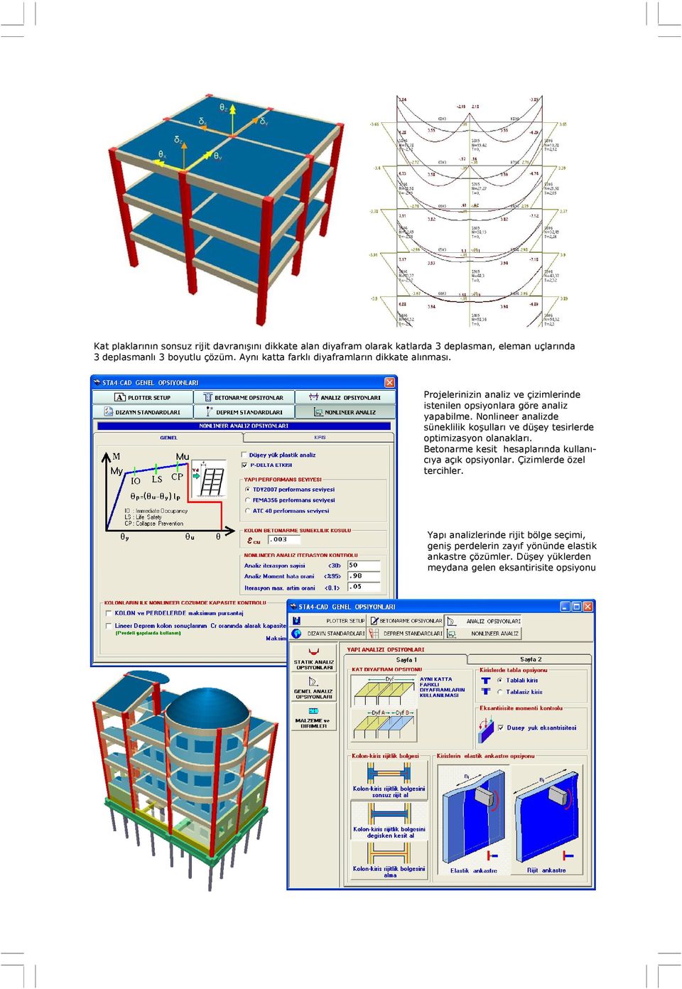 Nonlineer analizde süneklilik koşulları ve düşey tesirlerde optimizasyon olanakları. Betonarme kesit hesaplarında kullanıcıya açık opsiyonlar.