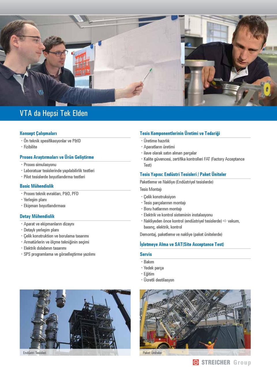 planı Çelik konstruktion ve borulama tasarımı Armatürlerin ve ölçme tekniğinin seçimi Elektrik dolabının tasarımı SPS programlama ve görselleştirme yazılımı Tesis Komponentlerinin Üretimi ve Tedariği