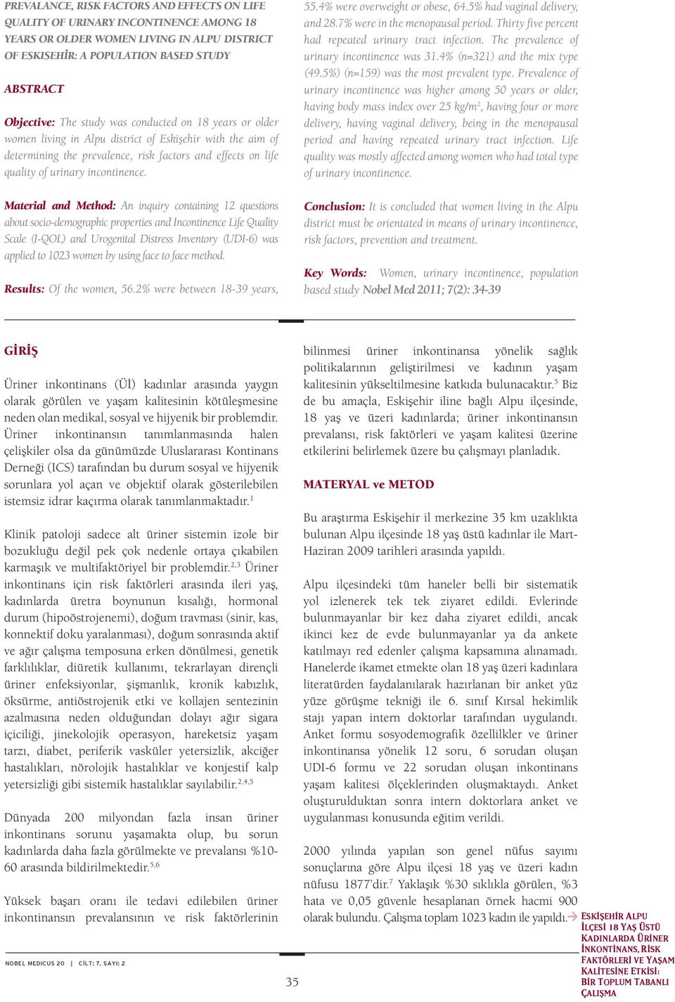 4% were overweight or obese, 64.5% had vaginal delivery, and 28.7% were in the menopausal period. Thirty five percent had repeated urinary tract infection.