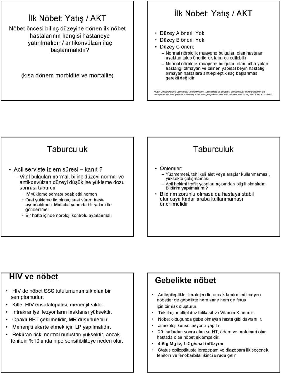 edilebilir Normal nörolojik muayene bulguları olan, altta yatan hastalığı olmayan ve bilinen yapısal beyin hastalığı olmayan hastalara antiepileptik ilaç başlanması gerekli değildir ACEP Clinical