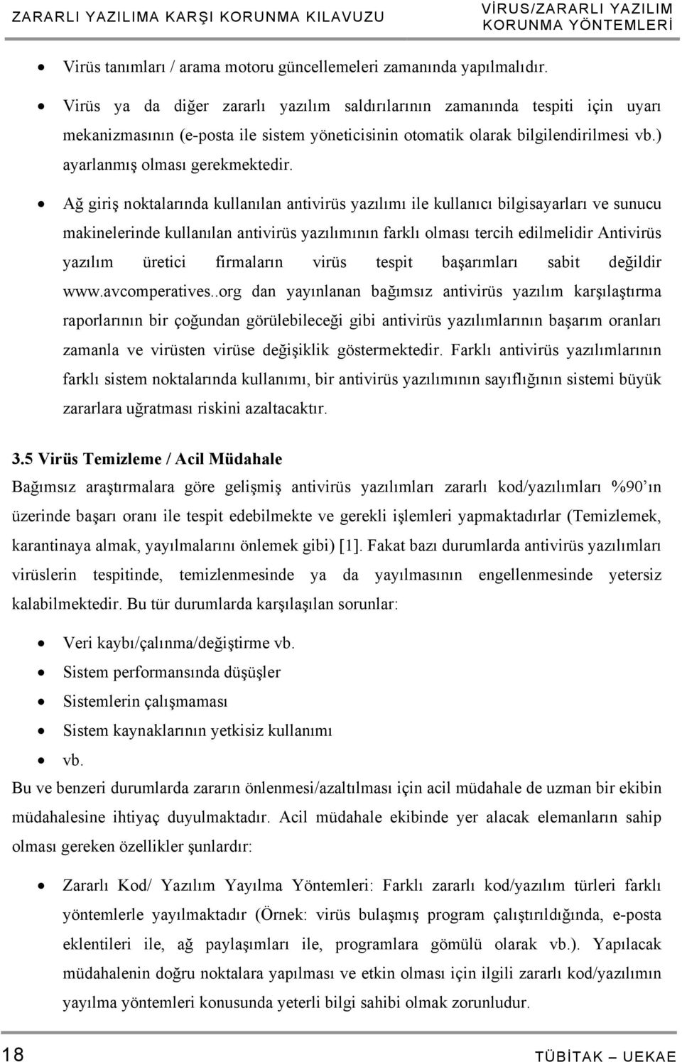 Ağ giriş noktalarında kullanılan antivirüs yazılımı ile kullanıcı bilgisayarları ve sunucu makinelerinde kullanılan antivirüs yazılımının farklı olması tercih edilmelidir Antivirüs yazılım üretici