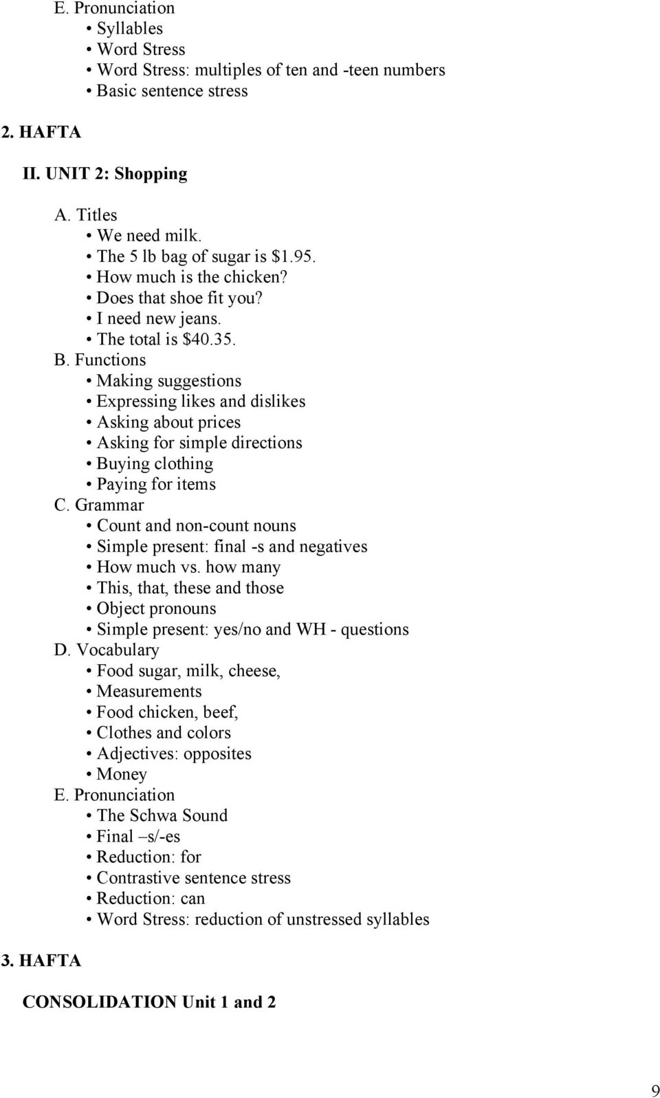 Making suggestions Expressing likes and dislikes Asking about prices Asking for simple directions Buying clothing Paying for items Count and non-count nouns Simple present: final -s and negatives How