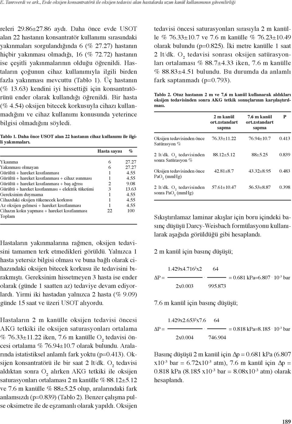 72) hastanın ise çeşitli yakınmalarının olduğu öğrenildi. Hastaların çoğunun cihaz kullanımıyla ilgili birden fazla yakınması mevcuttu (Tablo ). Üç hastanın (% 3.