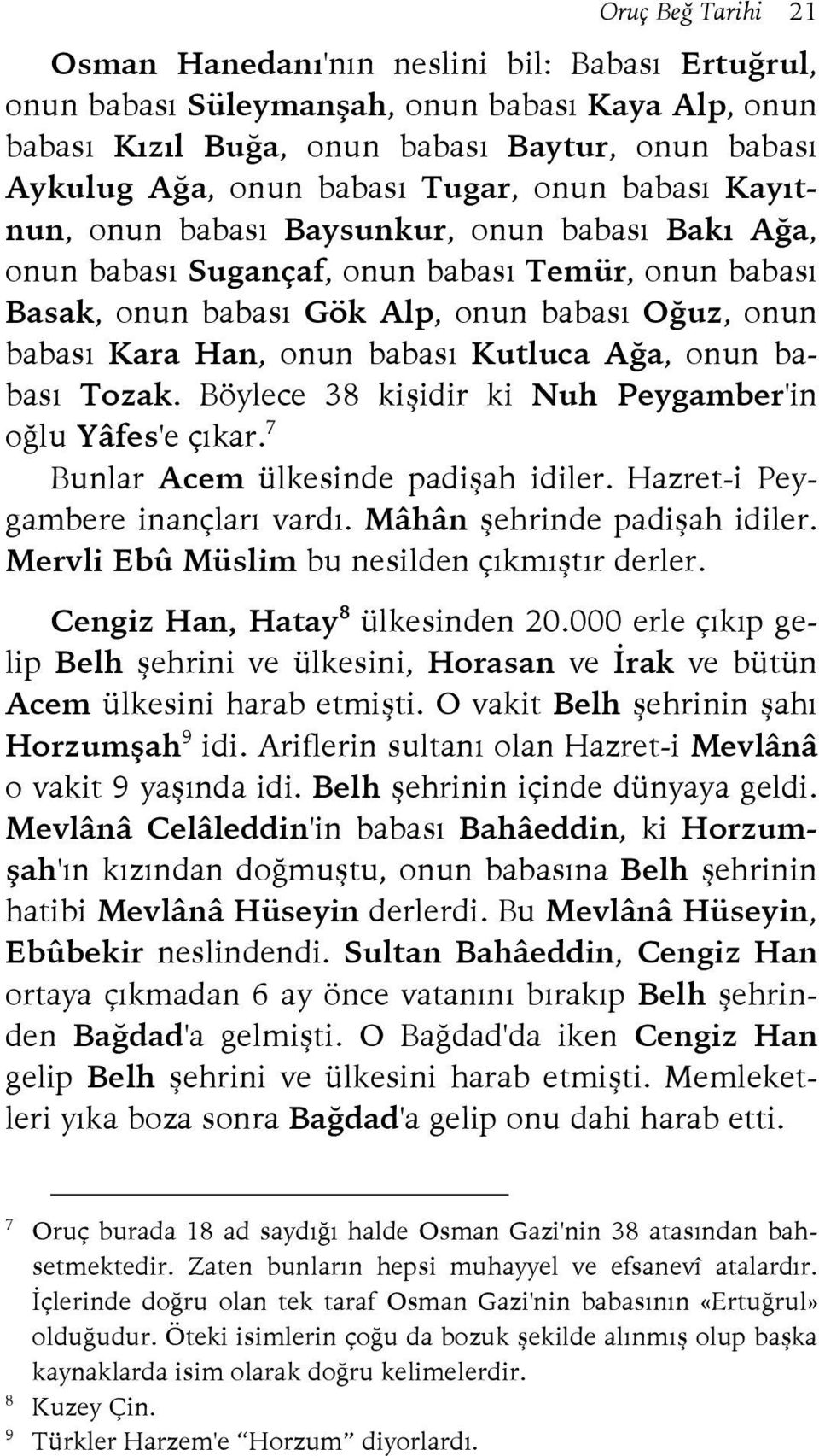 babası Kutluca Ağa, onun babası Tozak. Böylece 38 kişidir ki Nuh Peygamber'in oğlu Yâfes'e çıkar. 7 Bunlar Acem ülkesinde padişah idiler. Hazret-i Peygambere inançları vardı.