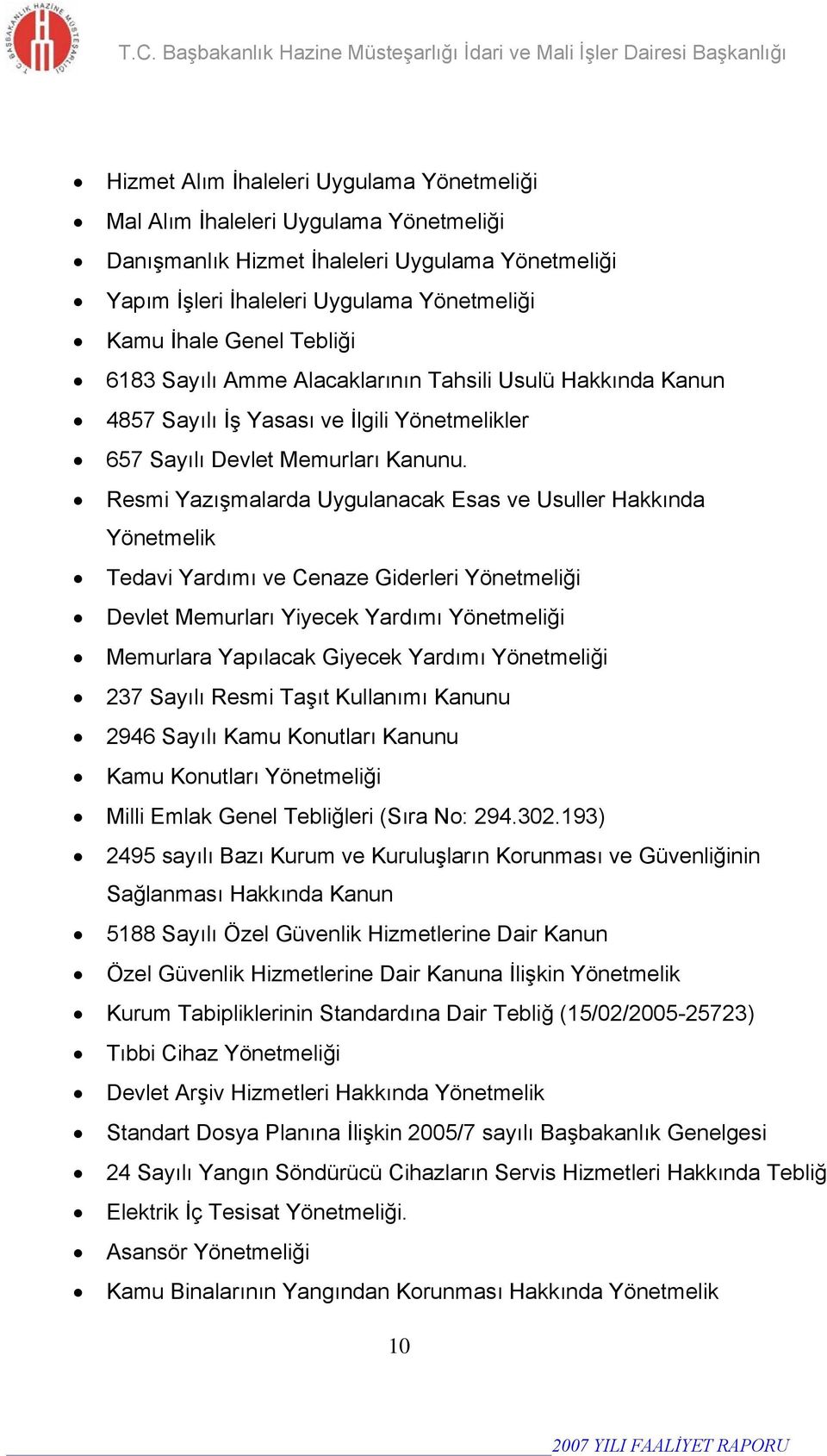 Resmi Yazışmalarda Uygulanacak Esas ve Usuller Hakkında Yönetmelik Tedavi Yardımı ve Cenaze Giderleri Yönetmeliği Devlet Memurları Yiyecek Yardımı Yönetmeliği Memurlara Yapılacak Giyecek Yardımı