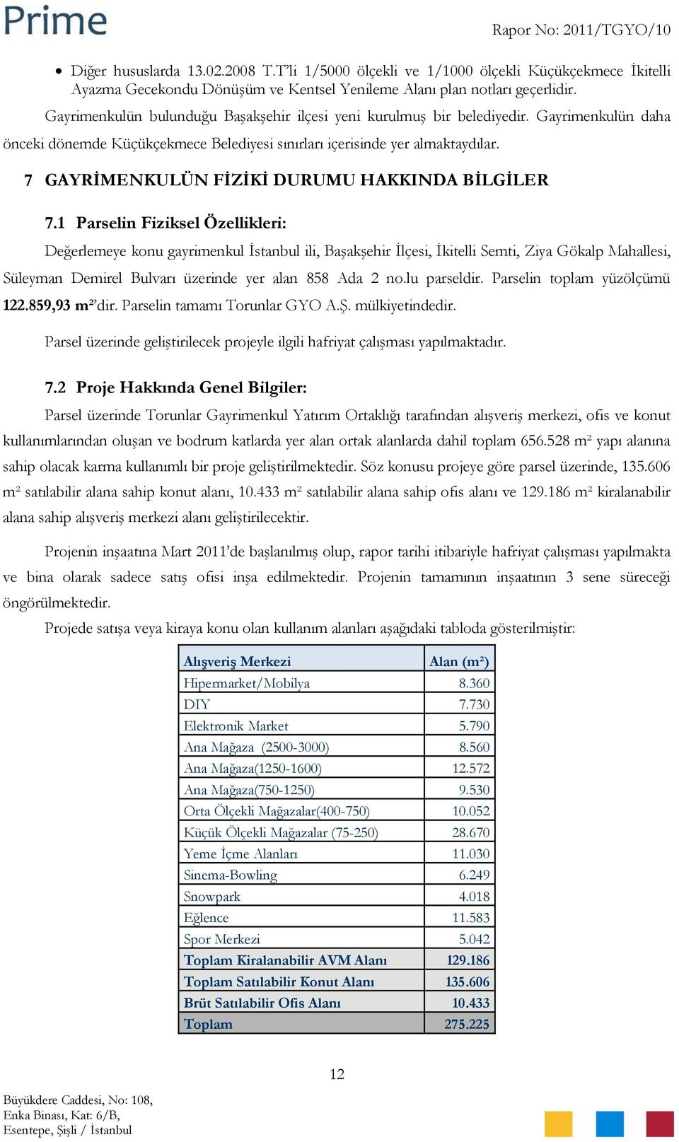 7 GAYRİMENKULÜN FİZİKİ DURUMU HAKKINDA BİLGİLER 7.