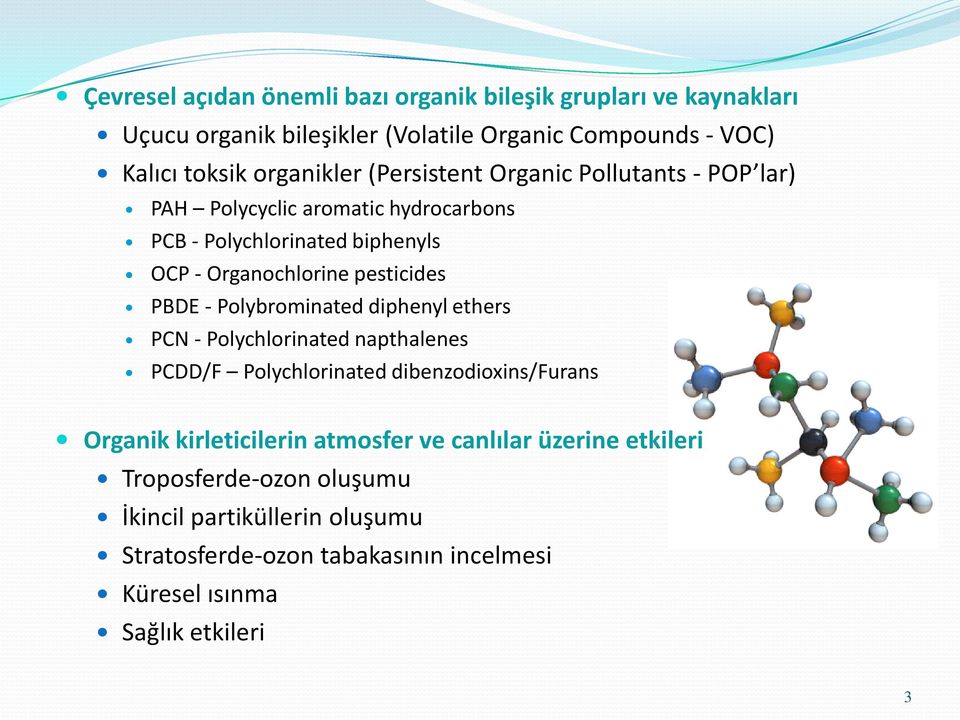 pesticides PBDE - Polybrominated diphenyl ethers PCN - Polychlorinated napthalenes PCDD/F Polychlorinated dibenzodioxins/furans Organik