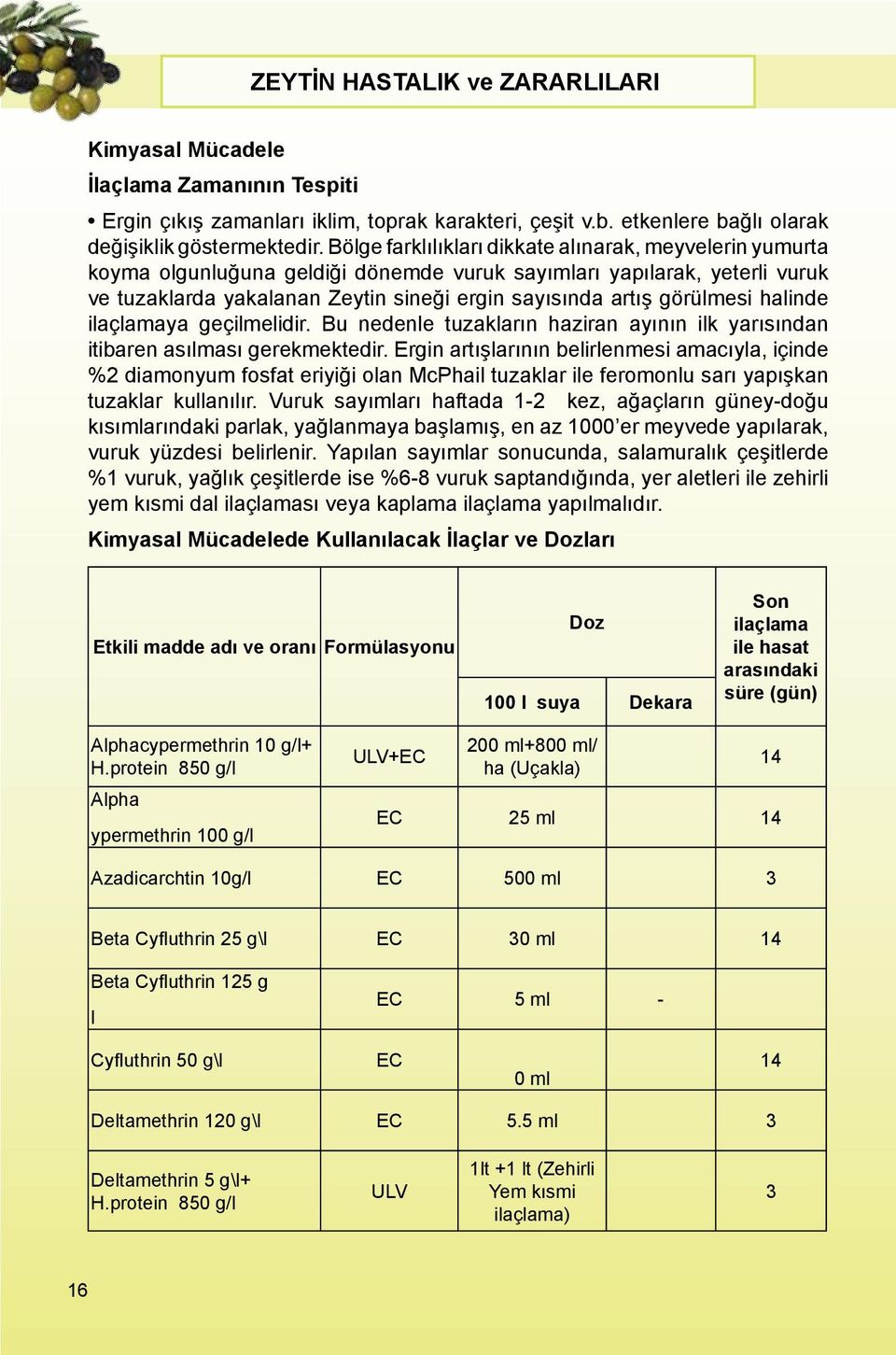 görülmesi halinde ilaçlamaya geçilmelidir. Bu nedenle tuzakların haziran ayının ilk yarısından itibaren asılması gerekmektedir.