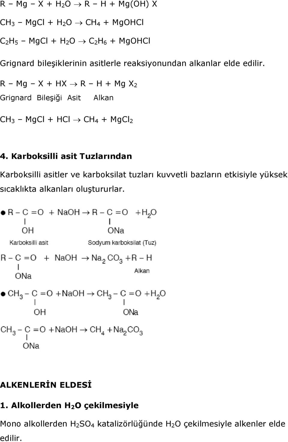 Karboksilli asit Tuzlarından Karboksilli asitler ve karboksilat tuzları kuvvetli bazların etkisiyle yüksek sıcaklıkta alkanları