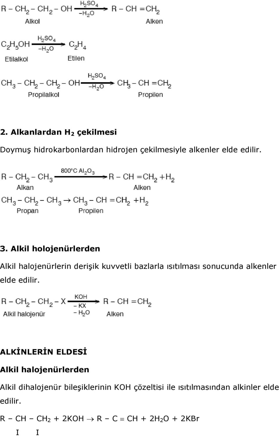 Alkil holojenürlerden Alkil halojenürlerin derişik kuvvetli bazlarla ısıtılması sonucunda