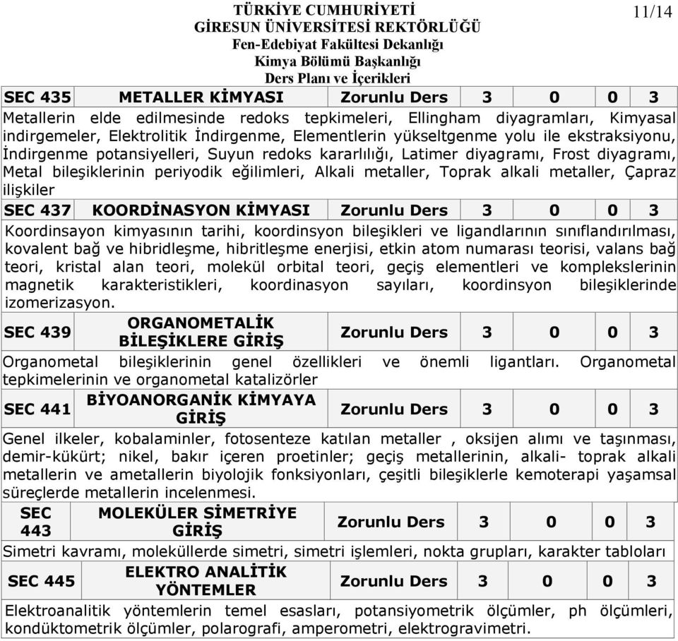 Çapraz ilişkiler SEC 437 KOORDİNASYON KİMYASI Koordinsayon kimyasının tarihi, koordinsyon bileşikleri ve ligandlarının sınıflandırılması, kovalent bağ ve hibridleşme, hibritleşme enerjisi, etkin atom