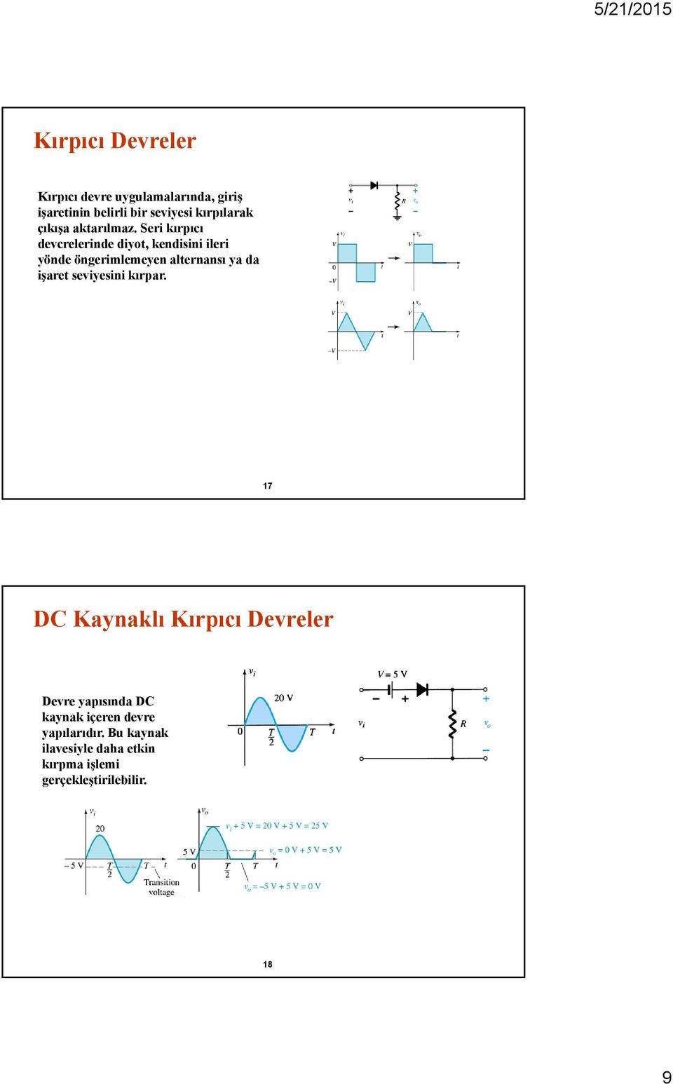 Seri kırpıcı devcrelerinde diyot, kendisini ileri yönde öngerimlemeyen alternansı ya da işaret