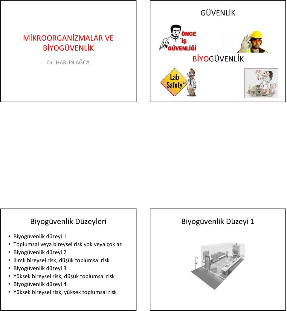 Toplumsal veya bireysel risk yok veya çok az Biyogüvenlik düzeyi 2 Ilımlı bireysel risk, düşük