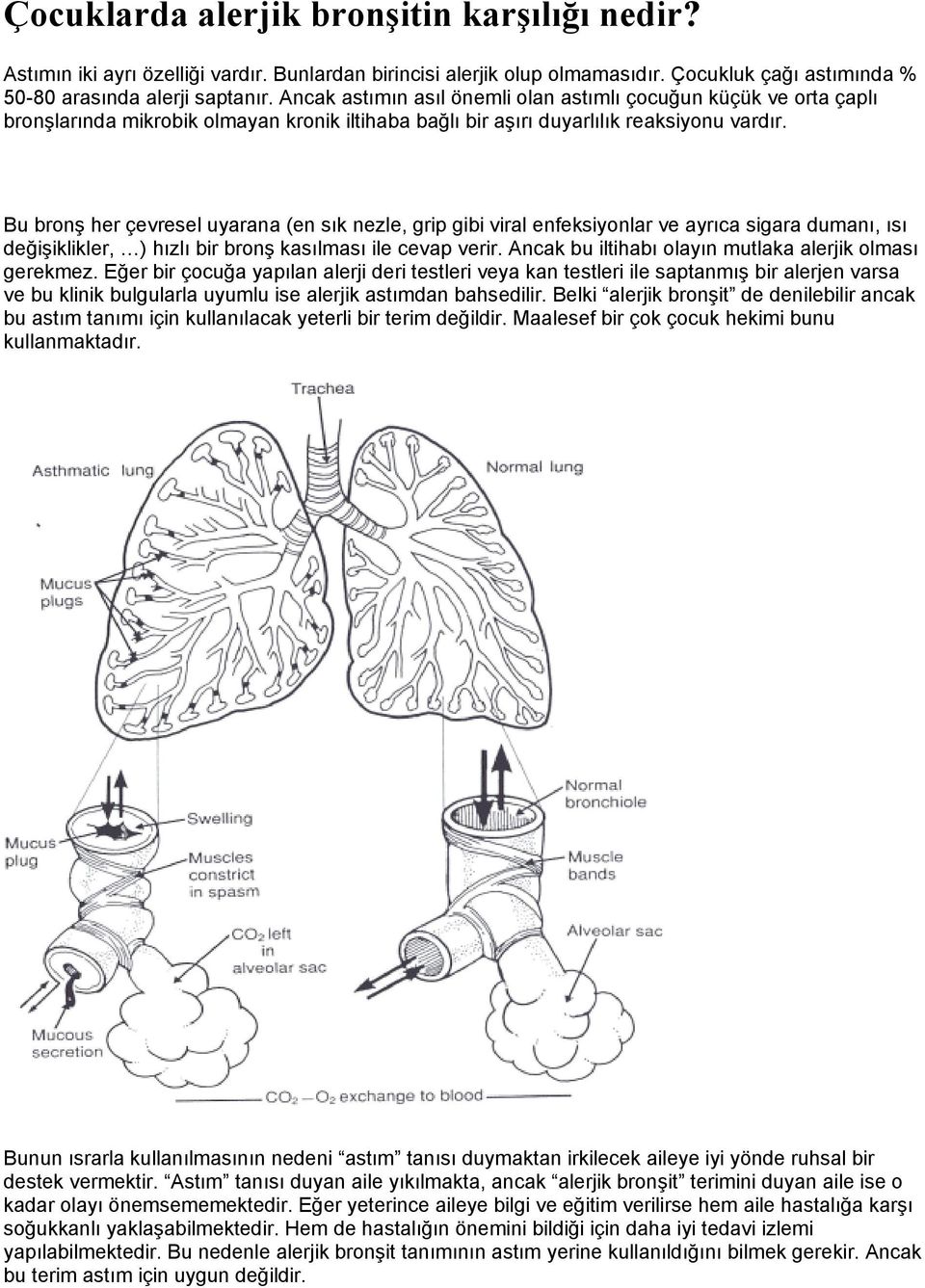 Bu bronş her çevresel uyarana (en sık nezle, grip gibi viral enfeksiyonlar ve ayrıca sigara dumanı, ısı değişiklikler, ) hızlı bir bronş kasılması ile cevap verir.
