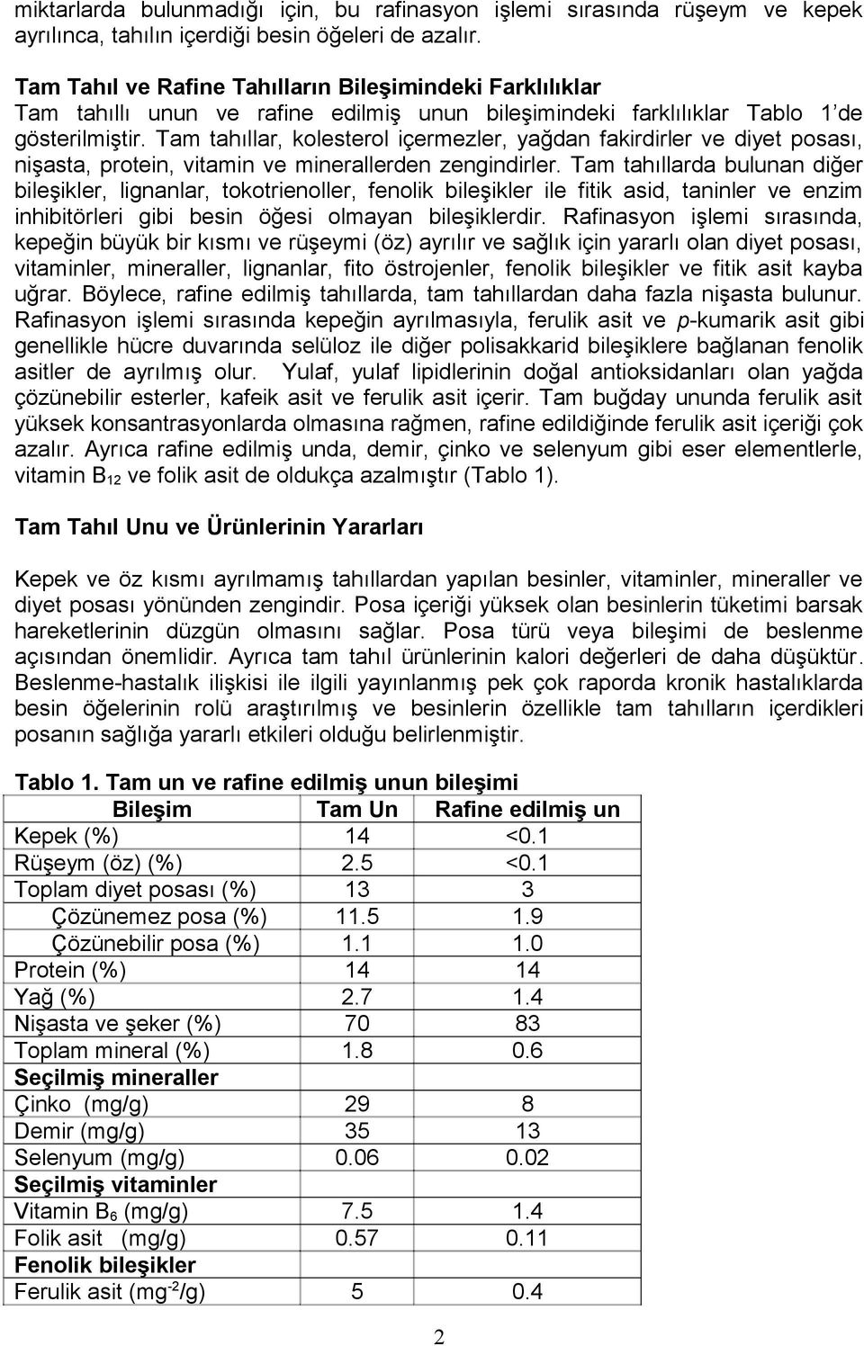 Tam tahıllar, kolesterol içermezler, yağdan fakirdirler ve diyet posası, nişasta, protein, vitamin ve minerallerden zengindirler.