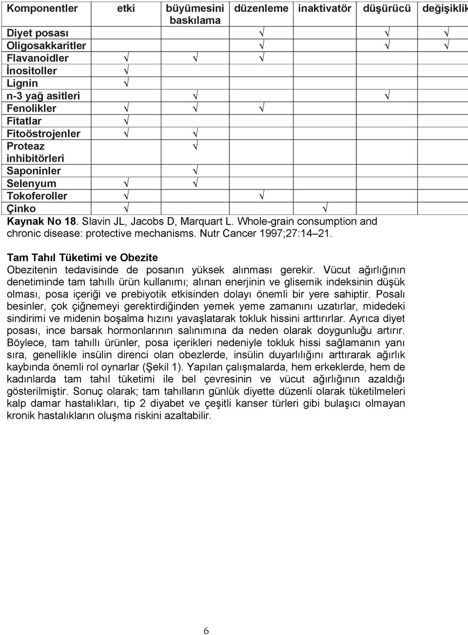 Nutr Cancer 1997;27:14 21. Tam Tahıl Tüketimi ve Obezite Obezitenin tedavisinde de posanın yüksek alınması gerekir.