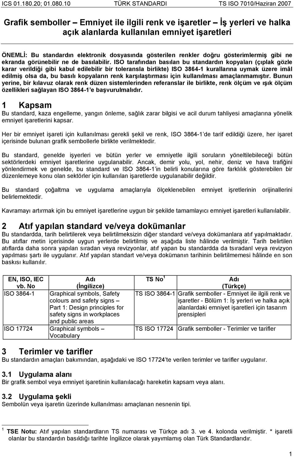 ISO tarafından basılan bu standardın kopyaları (çıplak gözle karar verildiği gibi kabul edilebilir bir toleransla birlikte) ISO 3864-1 kurallarına uymak üzere imâl edilmiş olsa da, bu basılı