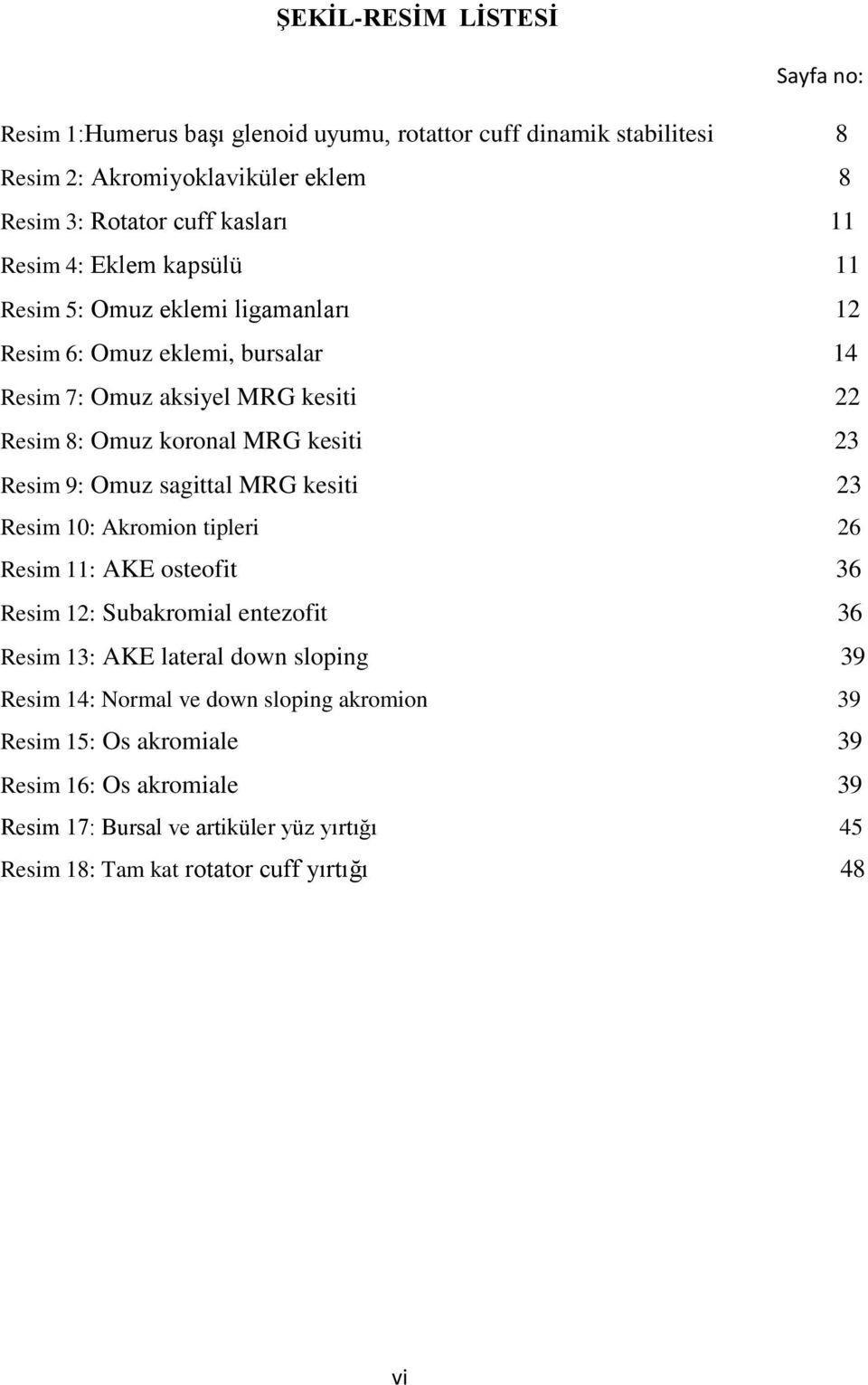 Resim 9: Omuz sagittal MRG kesiti 23 Resim 10: Akromion tipleri 26 Resim 11: AKE osteofit 36 Resim 12: Subakromial entezofit 36 Resim 13: AKE lateral down sloping 39 Resim