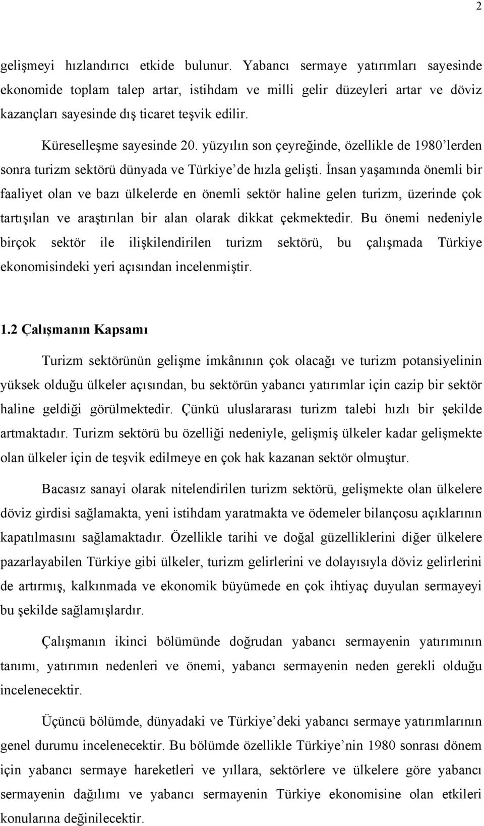 yüzyılın son çeyreğinde, özellikle de 1980 lerden sonra turizm sektörü dünyada ve Türkiye de hızla gelişti.