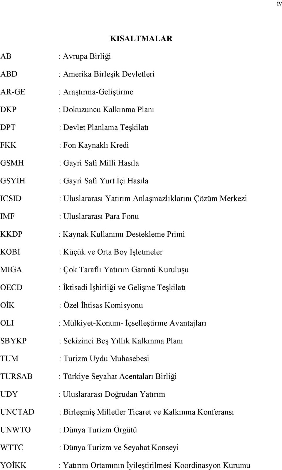 Merkezi : Uluslararası Para Fonu : Kaynak Kullanımı Destekleme Primi : Küçük ve Orta Boy İşletmeler : Çok Taraflı Yatırım Garanti Kuruluşu : İktisadi İşbirliği ve Gelişme Teşkilatı : Özel İhtisas