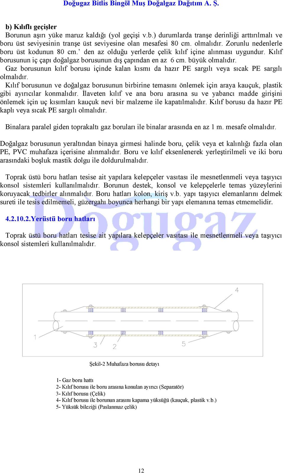 Gaz borusunun kılıf borusu içinde kalan kısmı da hazır PE sargılı veya sıcak PE sargılı olmalıdır.