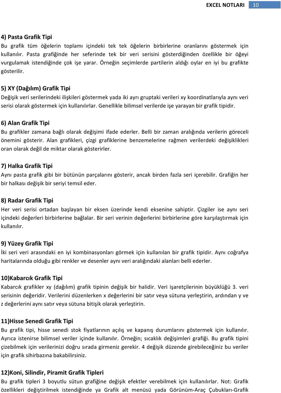 5) XY (Dağılım) Grafik Tipi Değişik veri serilerindeki ilişkileri göstermek yada iki ayrı gruptaki verileri xy koordinatlarıyla aynı veri serisi olarak göstermek için kullanılırlar.