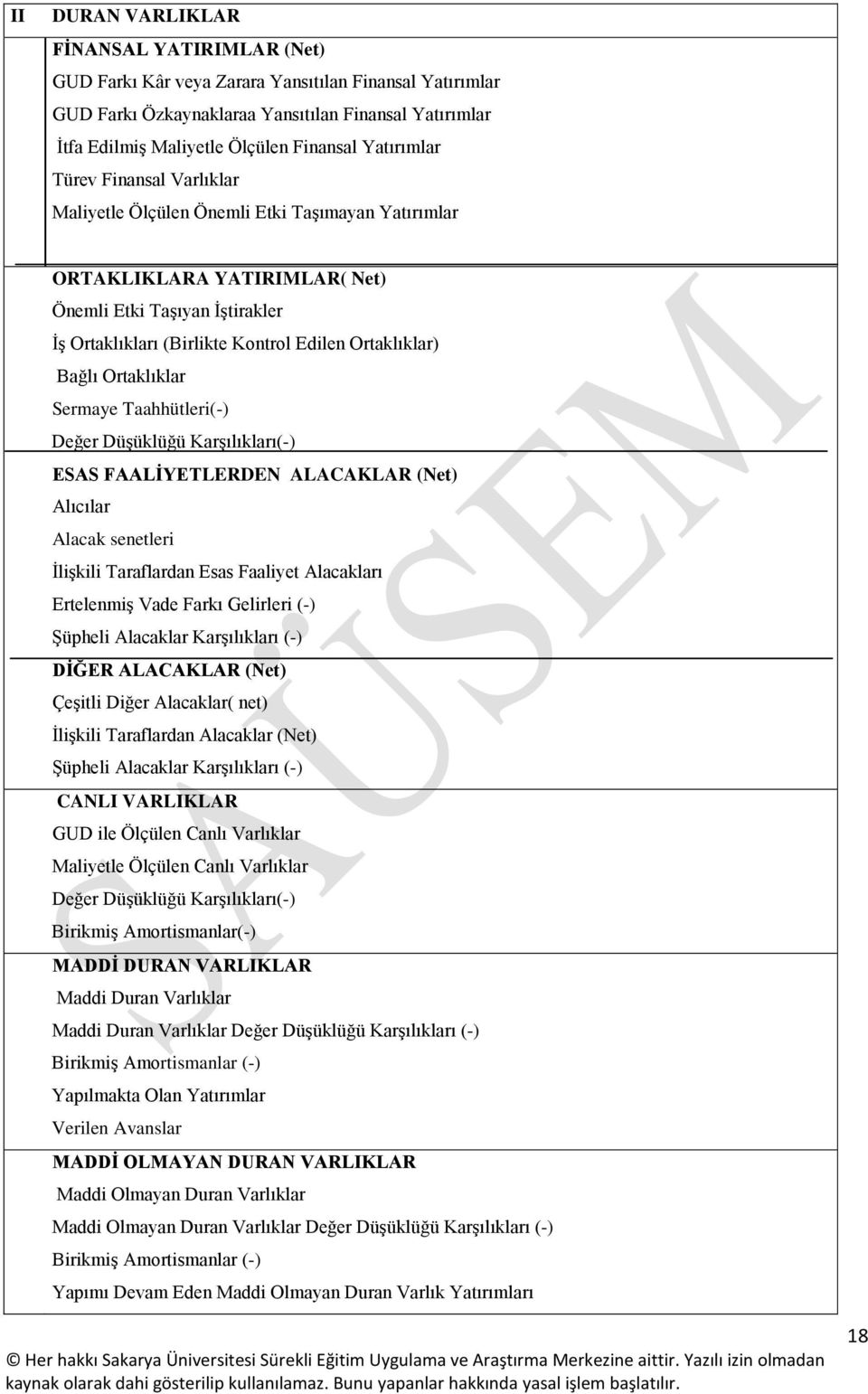 Ortaklıklar) Bağlı Ortaklıklar Sermaye Taahhütleri(-) Değer Düşüklüğü Karşılıkları(-) ESAS FAALİYETLERDEN ALACAKLAR (Net) Alıcılar Alacak senetleri İlişkili Taraflardan Esas Faaliyet Alacakları