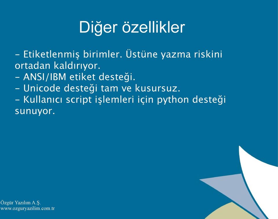 - ANSI/IBM etiket desteği.