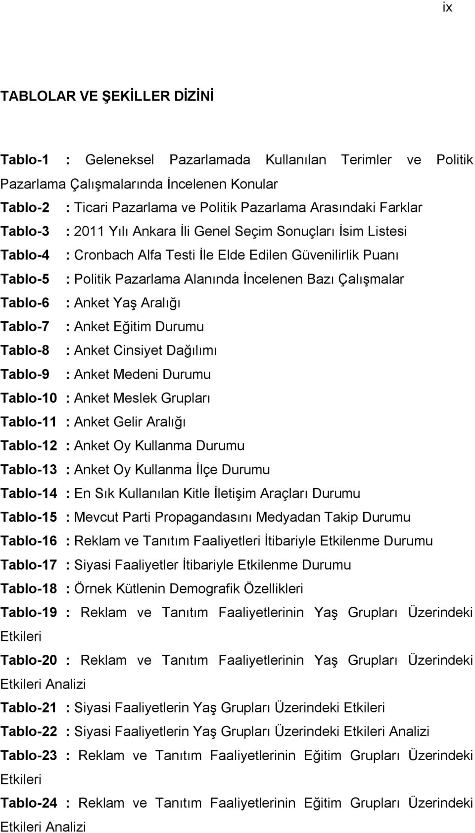 Çalışmalar Tablo-6 : Anket Yaş Aralığı Tablo-7 : Anket Eğitim Durumu Tablo-8 : Anket Cinsiyet Dağılımı Tablo-9 : Anket Medeni Durumu Tablo-10 : Anket Meslek Grupları Tablo-11 : Anket Gelir Aralığı