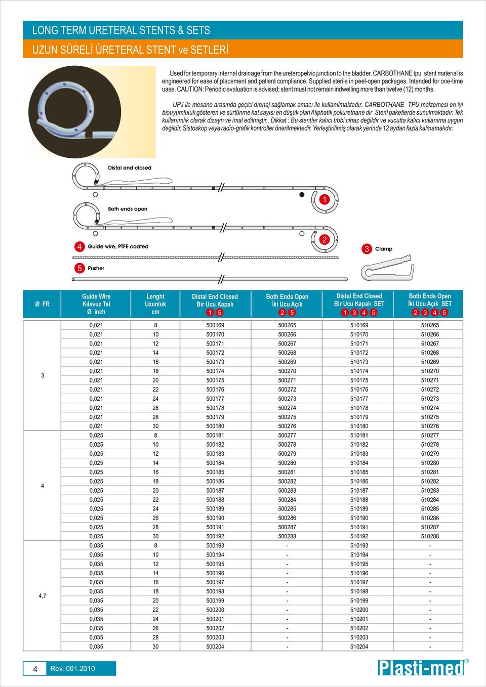 CAUTION: Periodic evaluation is advised; stent must not remain indwelling more than twelve () months. UPJ ile mesane arasında geçici drenaj sağlamak amacı ile kullanılmaktadır.