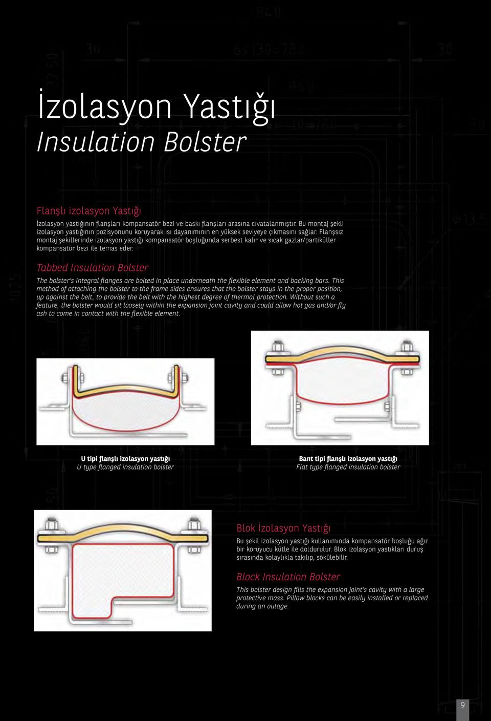 Flanşsız montaj şekillerinde izolasyon yastığı kompansatör boşluğunda serbest kalır ve sıcak gazlar/partiküller kompansatör bezi ile temas eder.