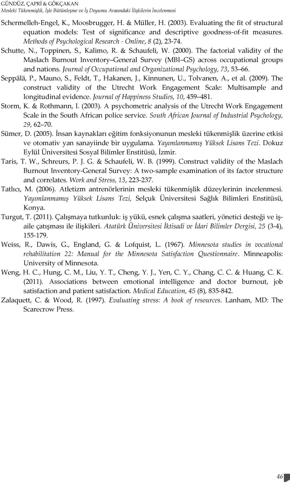 , Kalimo, R. & Schaufeli, W. (2000). The factorial validity of the Maslach Burnout Inventory General Survey (MBI GS) across occupational groups and nations.