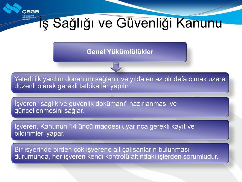 İşveren "sağlık ve güvenlik dokümanı" hazırlanması ve güncellenmesini sağlar.