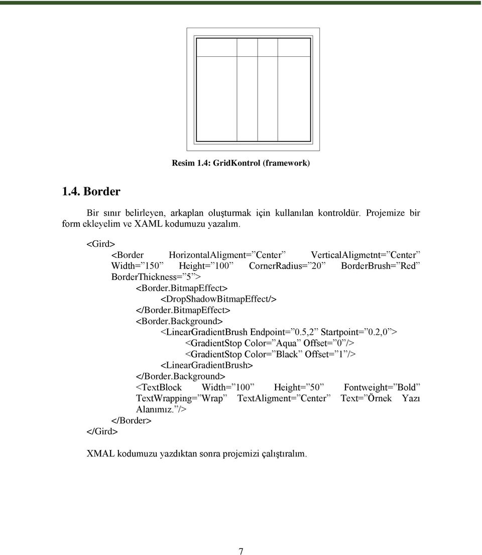 BitmapEffect> <DropShadowBitmapEffect/> </Border.BitmapEffect> <Border.Background> <LinearGradientBrush Endpoint= 0.5,2 Startpoint= 0.