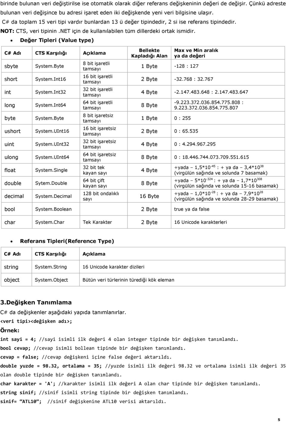 NOT: CTS, veri tipinin.net için de kullanılabilen tüm dillerdeki ortak ismidir.