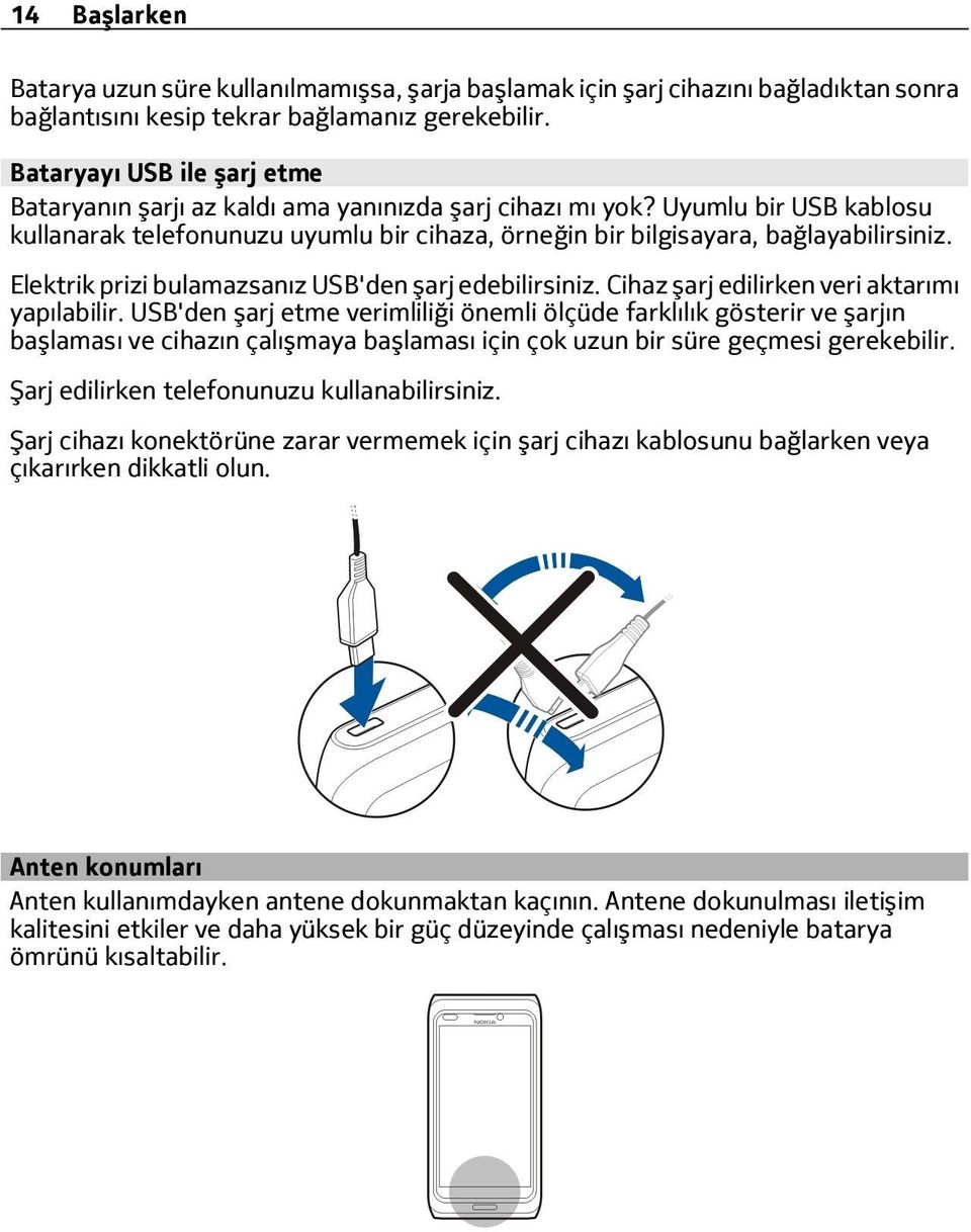 Elektrik prizi bulamazsanız USB'den şarj edebilirsiniz. Cihaz şarj edilirken veri aktarımı yapılabilir.