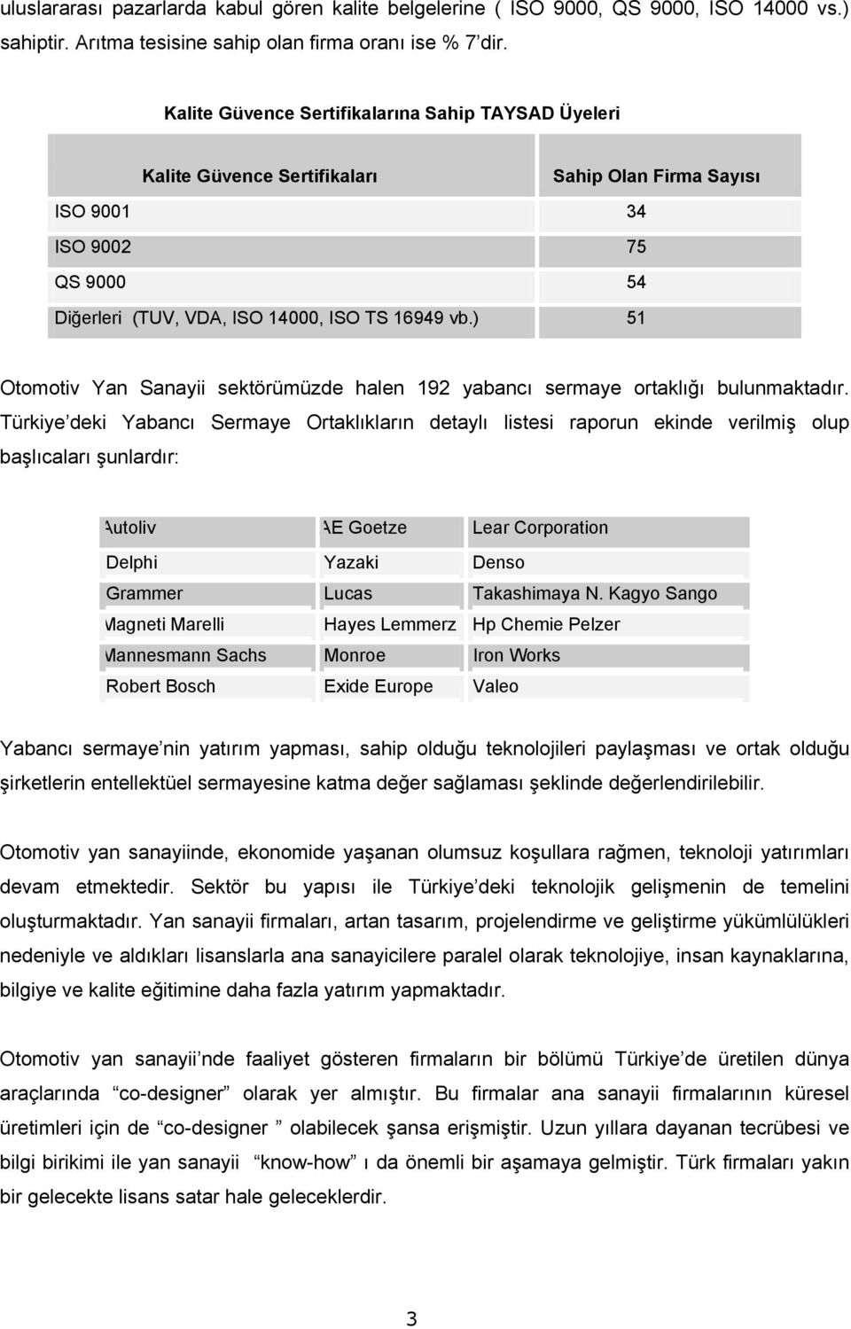 ) 51 Otomotiv Yan Sanayii sektörümüzde halen 192 yabancı sermaye ortaklığı bulunmaktadır.