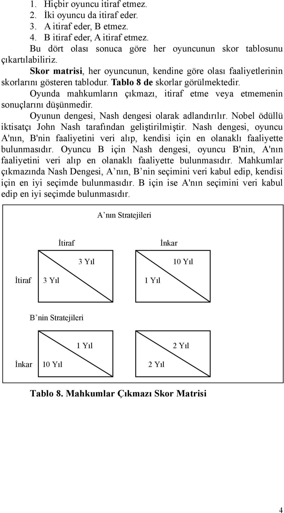 Oyunun denges, Nash denges olarak adlandırılır. Nobel ödüllü ktsatçı John Nash tarafından gelştrlmştr. Nash denges, oyuncu A'nın, B'nn faalyetn ver alıp, kends çn en olanaklı faalyette bulunmasıdır.