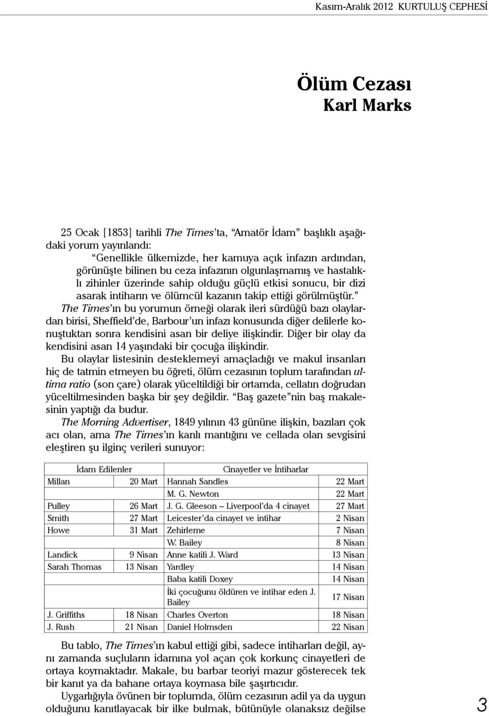 The Times ın bu yorumun örneği olarak ileri sürdüğü bazı olaylardan birisi, Sheffield de, Barbour un infazı konusunda diğer delilerle konuştuktan sonra kendisini asan bir deliye ilişkindir.